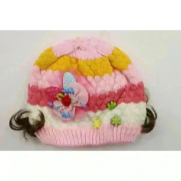 HAND knitted girl hat with knitted applique with beads for 3-6 year old. NEW. - Picture 7 of 11